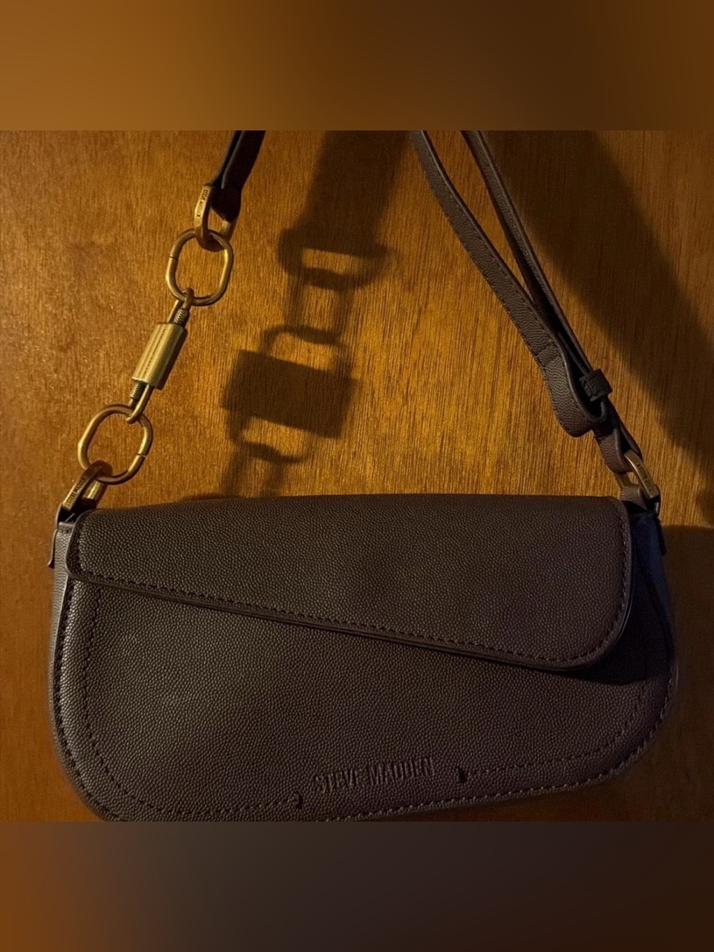 Steve Madden Brown Pebbled faux Leather Shoulder Bag with Gold Hardware